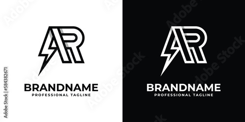 Letter AR Thunderbolt Logo, suitable for any business with AR or RA initials.