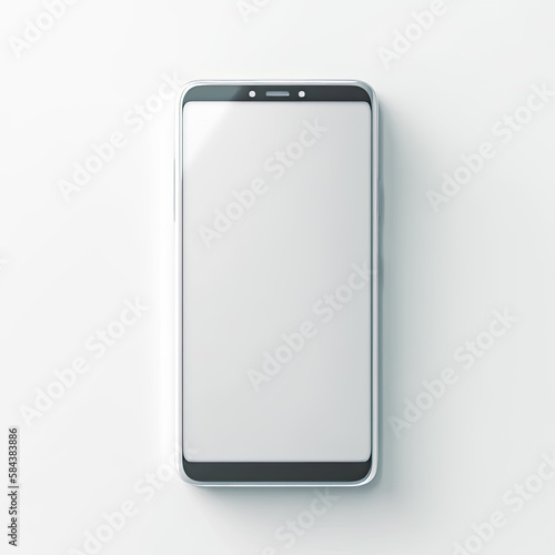 Mobile Phone design, straight top view on white background. - Generative Ai. - technology, communication, connectivity, mobility, innovation, modern, contemporary, sleek, stylish, minimal, functional,