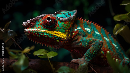 chameleon, isolated, green background, generative ai