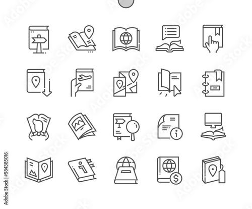Map book. User manual. Travel guide location book. Pixel Perfect Vector Thin Line Icons. Simple Minimal Pictogram