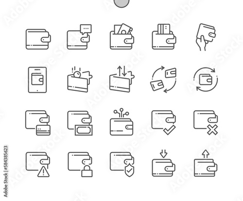 Wallet payment. Money, dollar and cash. Approve payment. Profit and costs. Pixel Perfect Vector Thin Line Icons. Simple Minimal Pictogram