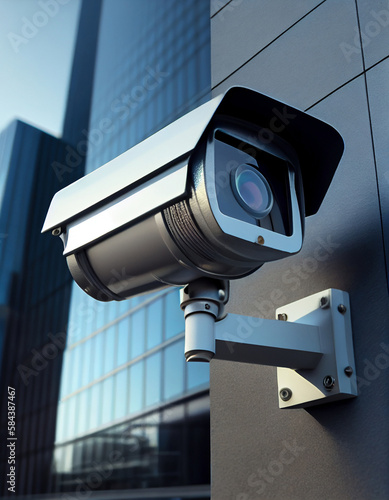 Security surveillance camera on modern building photo