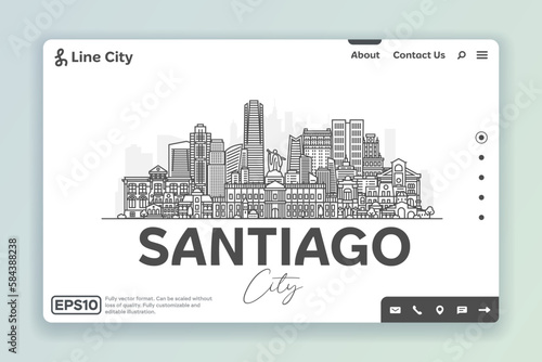 Santiago, Chile architecture line skyline illustration. Linear vector cityscape with famous landmarks, city sights, design icons. Landscape with editable strokes.