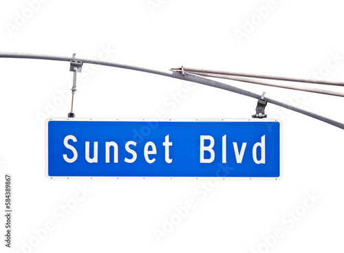 Sunset Blvd overhead street sign with cut out sky.