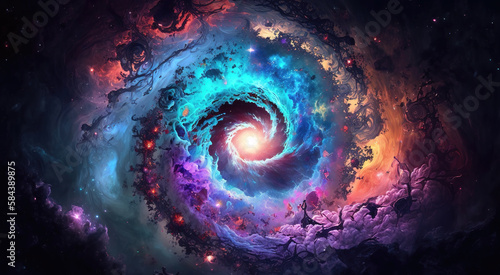 a beautiful epic inspired black hole, atomic nuclear wallpaper style, generative ai technology