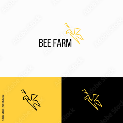modern bee farm logo vector design template with outline, simple and elegant styles.