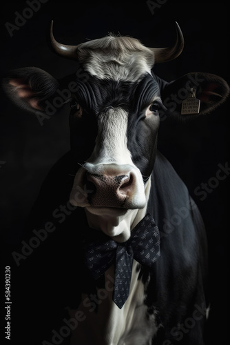 Portrait of a cow dressed in a formal business suit, generative ai