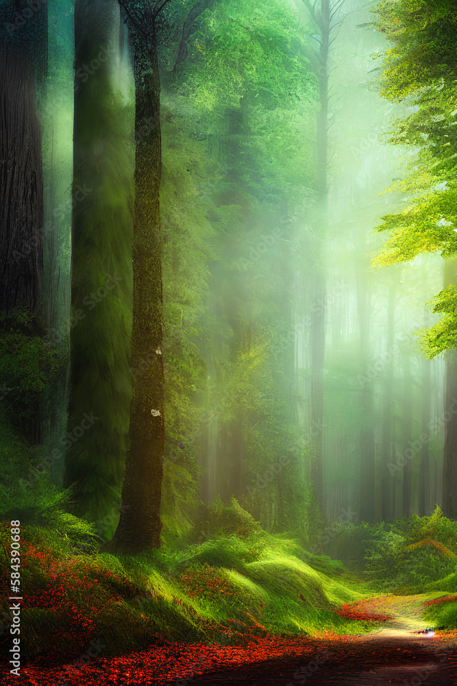 Obraz premium green forest in the morning