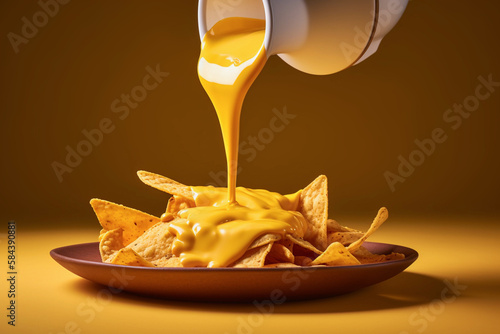 nice  snack with tortillas or nachos with a spicy cheese sauce, isolated, created with generative ai photo