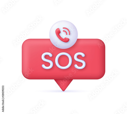 3D SOS Emergency icon. Emergency alarm. SOS help service.