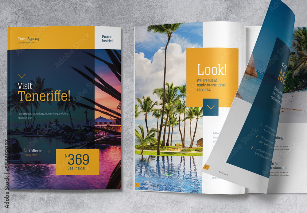 Travel Guide Brochure with Blue and Yellow Accents Stock Template