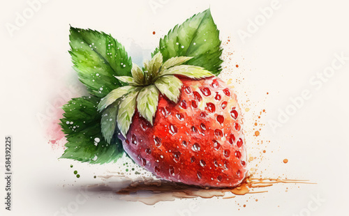 A drawn strawberry on white background watercolor berries organic food illustrations Generative AI