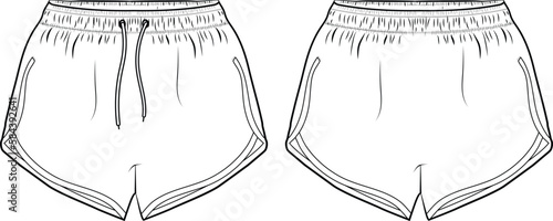 Unisex Jersey running sports Shorts- Shorts technical fashion illustration. Flat apparel shorts template front and back,