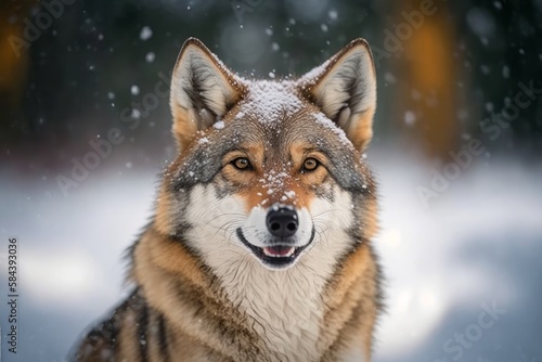 cute happy wolf in the snow, generative ai