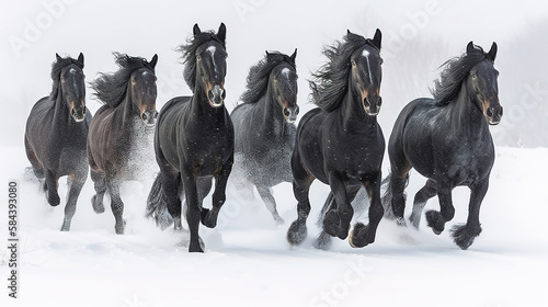 Black Horses Galloping in Snow - A Beautiful Generative AI Art Capture © Vishnuvarthanan