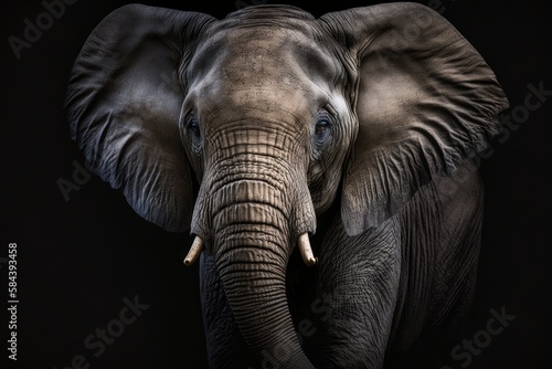 Elephant portrait on black background, generative ai © pham