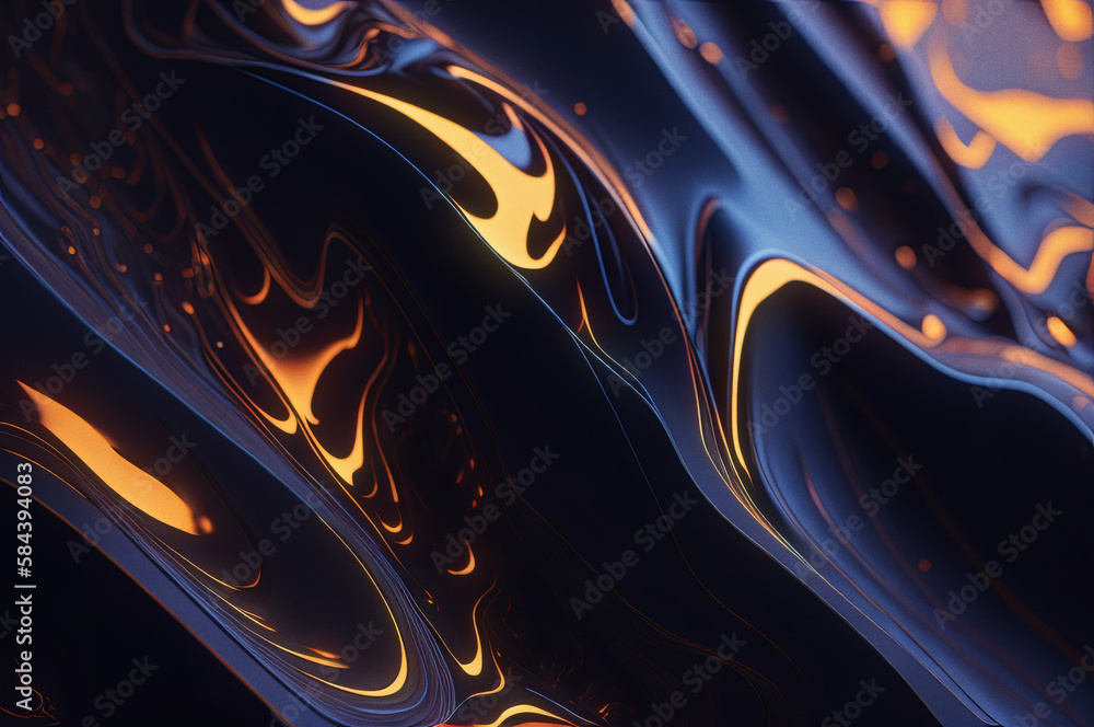 Obraz premium Abstract dark graphic background, futuristic art. 3D liquid paint waves. Design element for banner, website header. Generative AI.