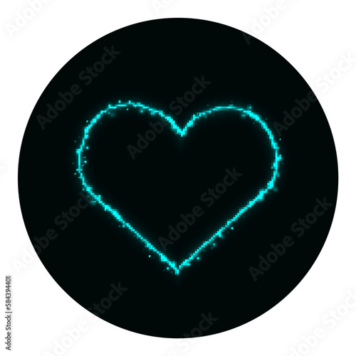 Heart icon of cyan lights on black background
