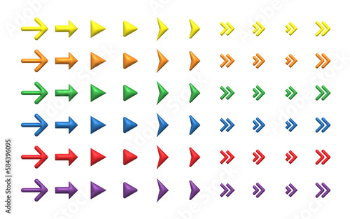 Colorful 3d arrow icon set isolated on white background. Arrow pointer, mouse cursor. Cartoon minimal style.