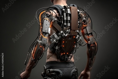 A man wearing powered exoskeleton, generative ai