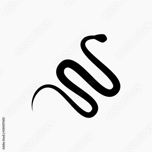 Black silhouette of a snake. Isolated snake symbol or icon on abstract vector white background
