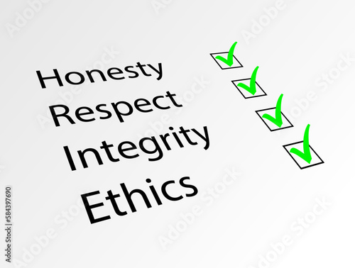 HONESTY RESPECT INTEGRITY ETHICS survey with ticked check boxes