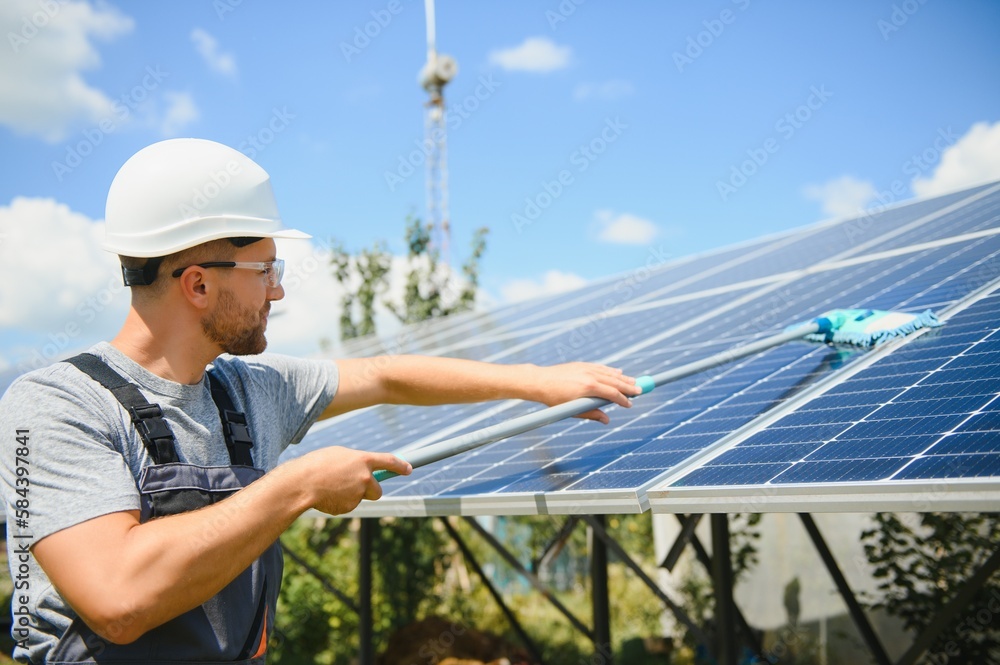 man cleaning, solar power washing