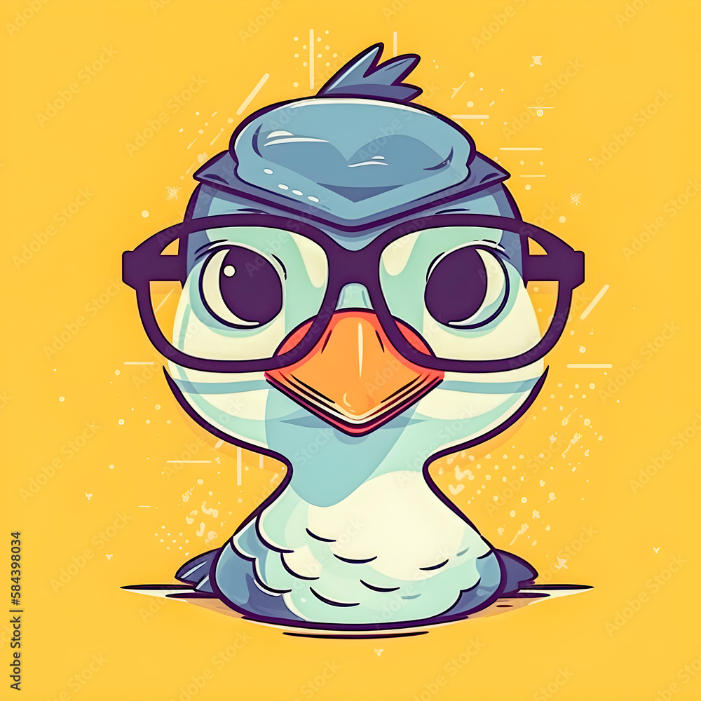 Fototapeta premium Cute kawaii hipster goose, icon illustration, flat design. Generative AI