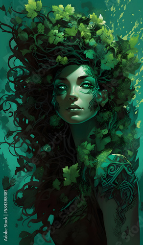 mother nature illustration, tree woman, generative ai