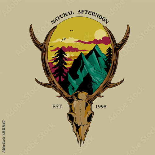 deer skull and nature vector illustration