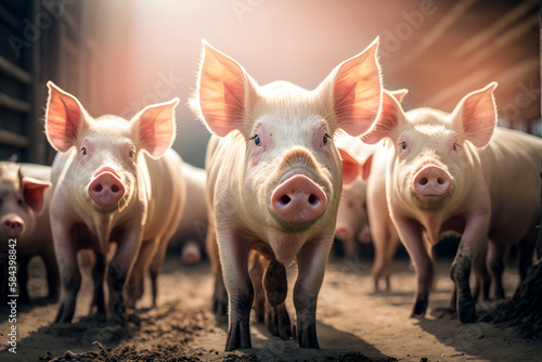 Pigs livestock farm. Agriculture industry swine. Generation AI