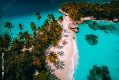 Beautiful tropical island aerial view. Generative AI