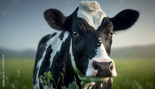 cow at green field portrait new quality stock image animal illustration desktop wallpaper design, Generative AI photo