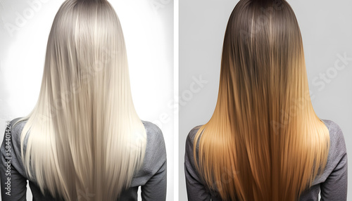 Salon hairstyle, Color hair. Before and after health treatment care keratin. Generation AI