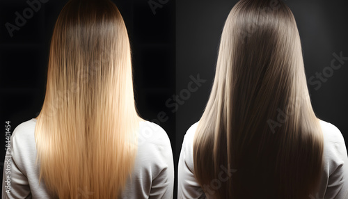 Salon hairstyle, Color hair. Before and after health treatment care keratin. Generation AI