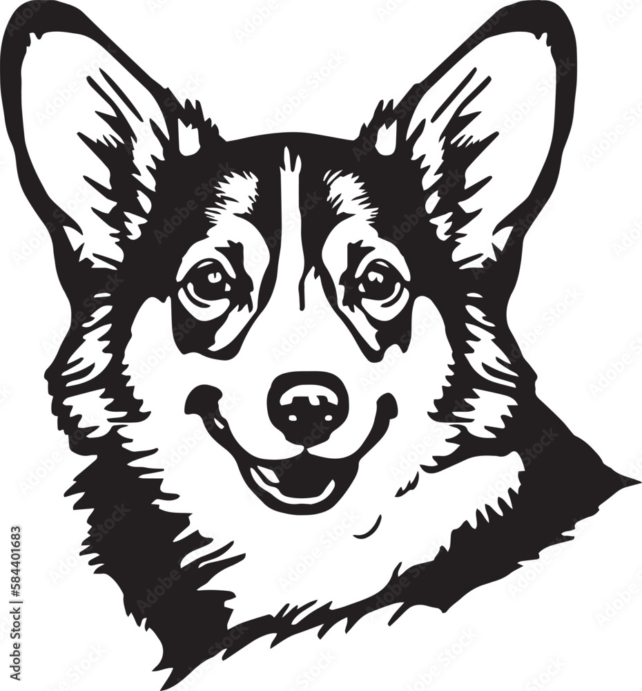Obraz premium Corgi dog face isolated on a white background, SVG, Vector, Illustration. 