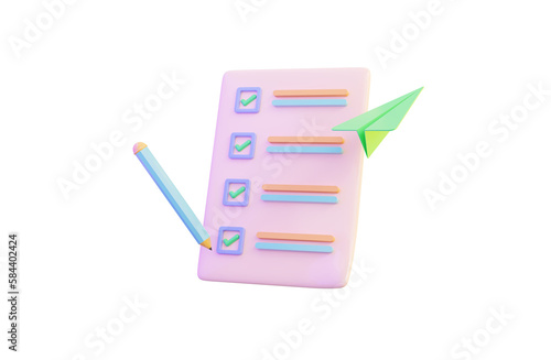 document check list icon with pencil on white background 3d render concept for data entry