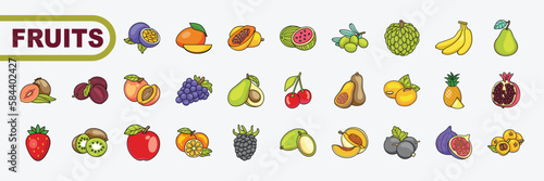 Fototapeta Naklejka Na Ścianę i Meble -  Vector fruits  icon set .Vector illustration.