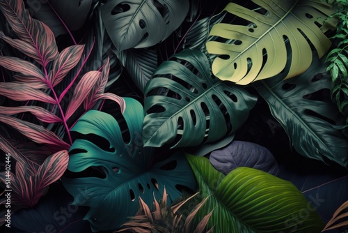 Tropical Foliage Texture Background  generative ai
