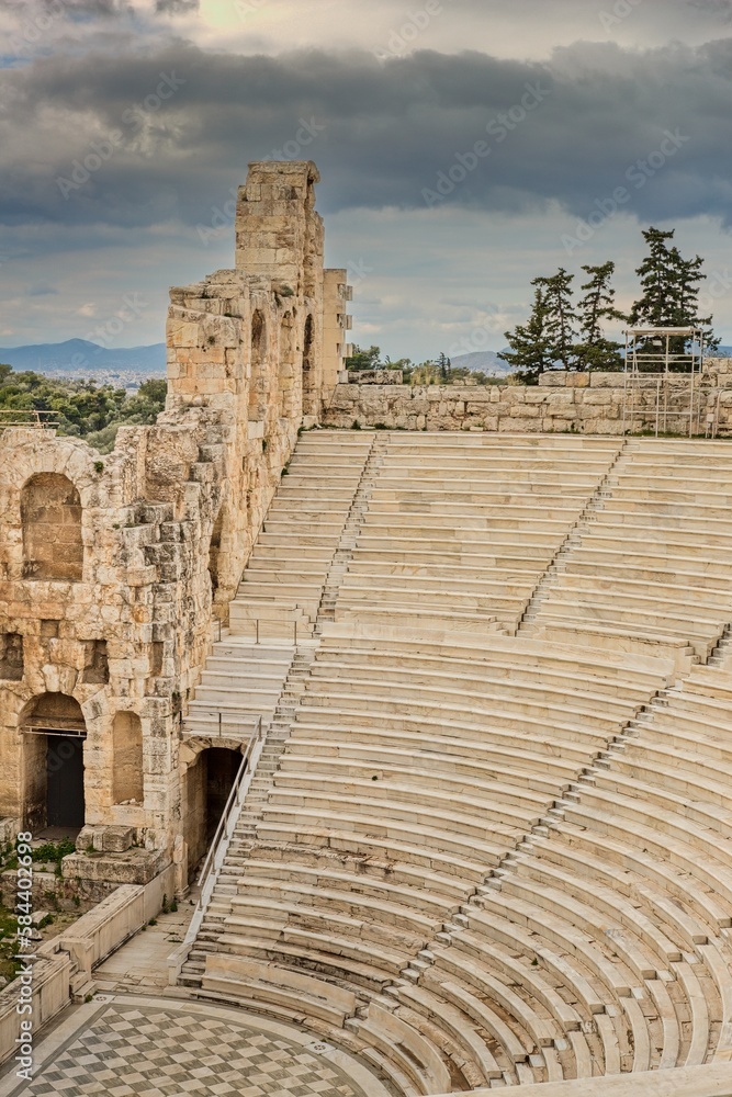 The Odeon of Athens or Odeon of Pericles in Athens, built at the southeastern foot of the Acropolis in Athens, next to the entrance to the Theatre of Dionysus