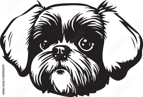 Shih tzu dog face isolated on a white background, SVG, Vector, Illustration.	