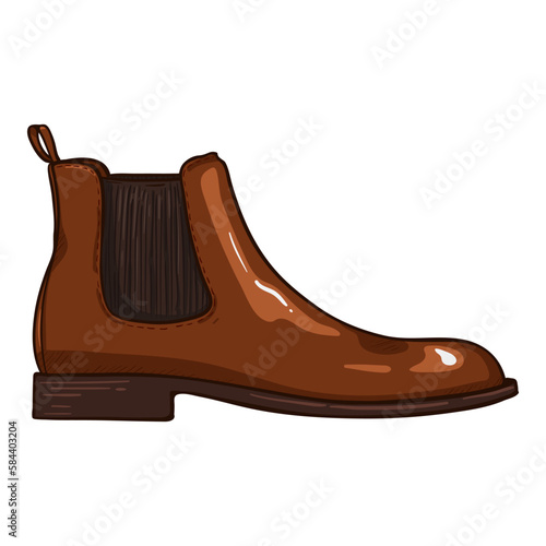 Vector Brown Leather Shoes. Classic Chelsea Boots.