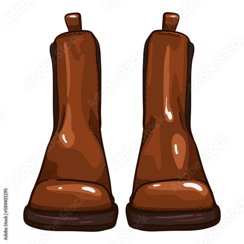 Vector Brown Leather Shoes. Classic Chelsea Boots.
