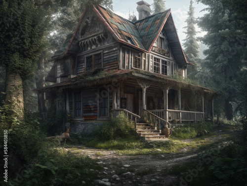 abandoned house in the woods, generative ai
