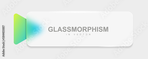 Neomorphism effect with rectangular frosted glass and green blurred triangle on gray background