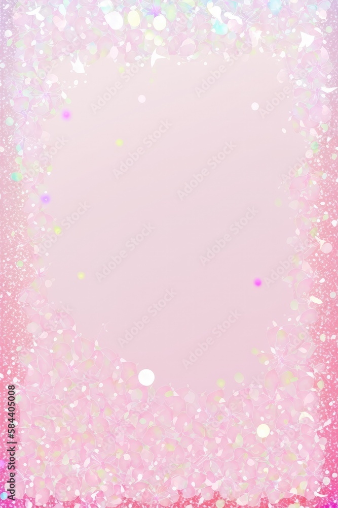Baby Pink Background Glitter Silhouettes Flowers Vertical Mobile Postcard. Generative AI