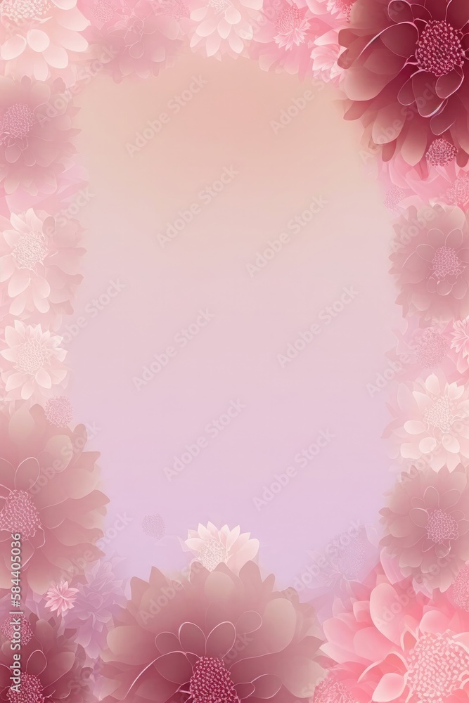 Dusty Pink Background Silhouettes Flowers Vertical Mobile Postcard. Generative AI