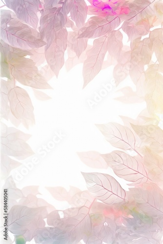 Ivory White Light Pink Background Silhouettes Leafy Branches Vertical Mobile Postcard. Generative AI