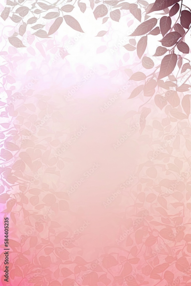 Pearl Pink Light Pink Background Silhouettes Leafy Branches Vertical Mobile Postcard. Generative AI