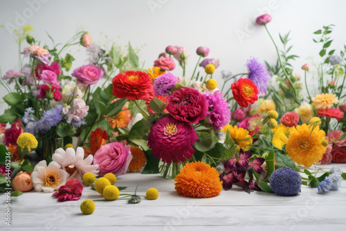 Wallpaper Mural Spring flowers on white background, generative ai Torontodigital.ca